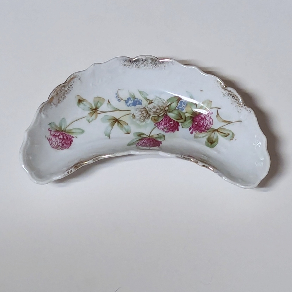 Vintage Floral Bone China Crescent Dish